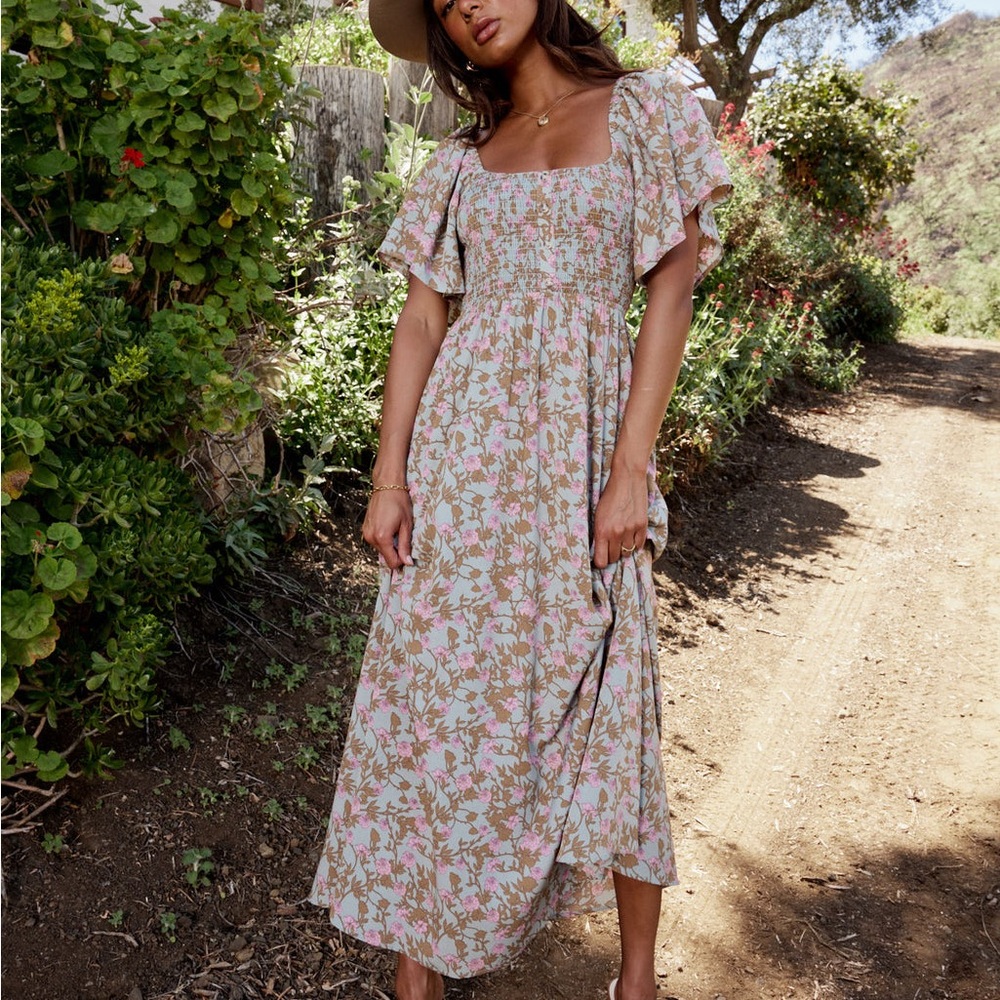 Bohme Floral Maxi Dress in Pink and Green